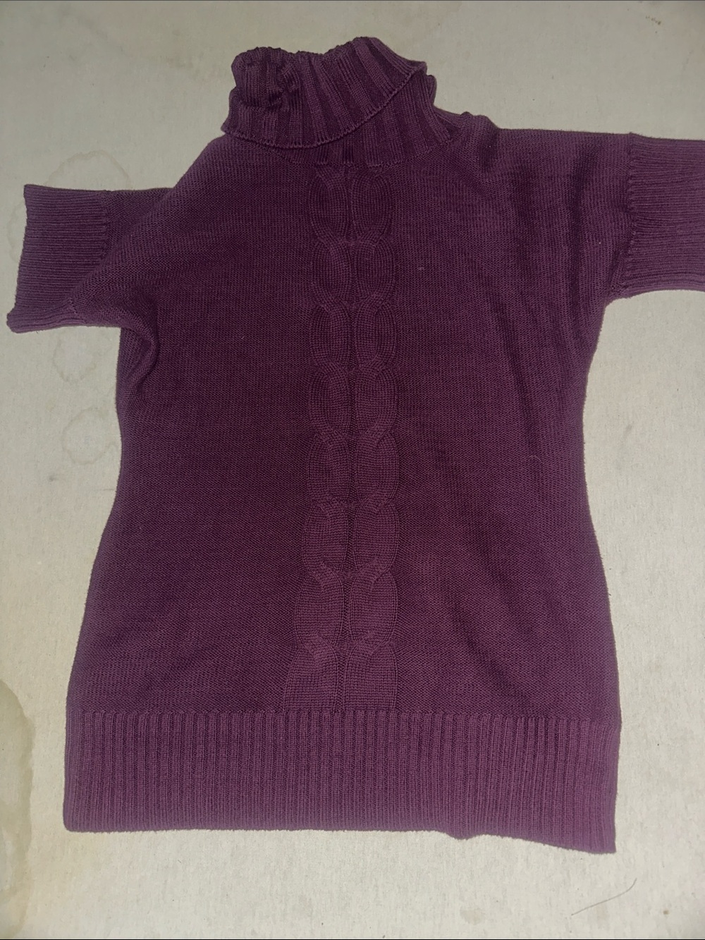 Womens Size M New York & Co Purple Cable-Front Short Sleeve Turtleneck Sweater
